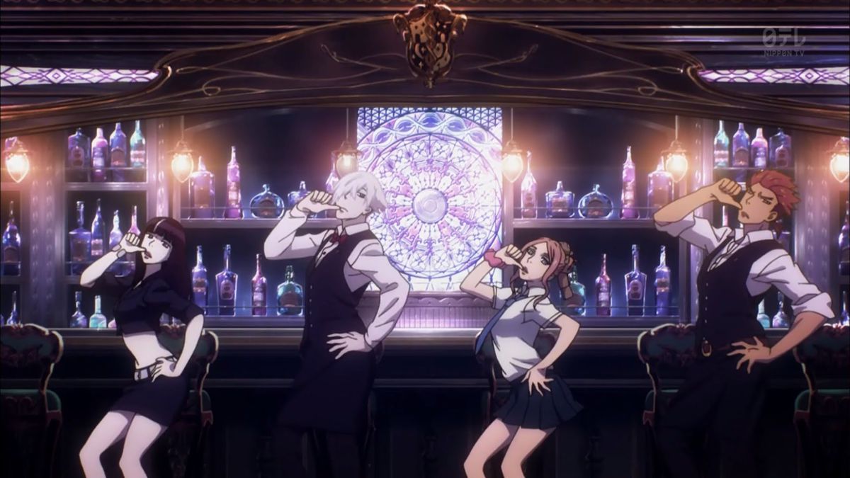 The cast of Death Parade doing a dance number