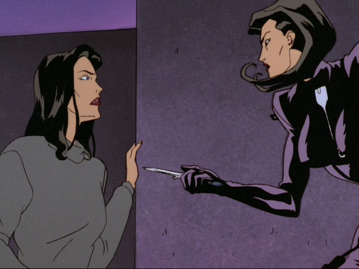 Aeon Flux confronting herself in “A Last Time For Everything”