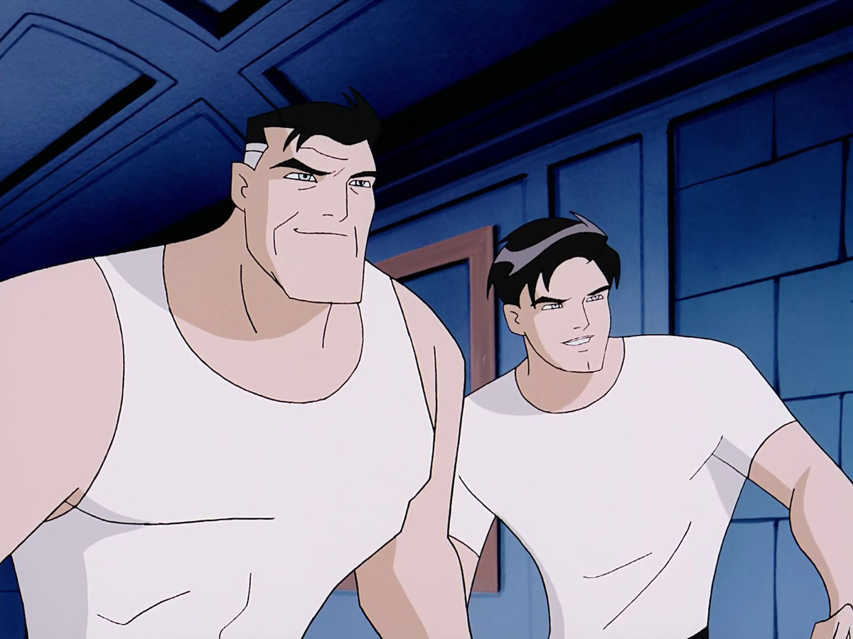 Bruce Wayne and Terry McGinnis fight side by side.