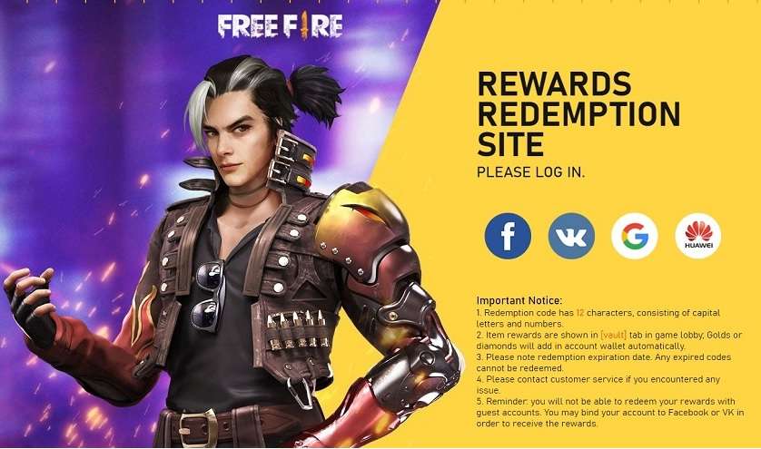 Login With Your Free Fire Account to See the Redeem Option