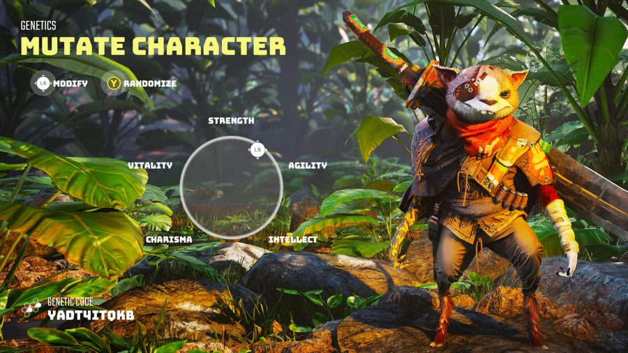 The character creation menu in Biomutant