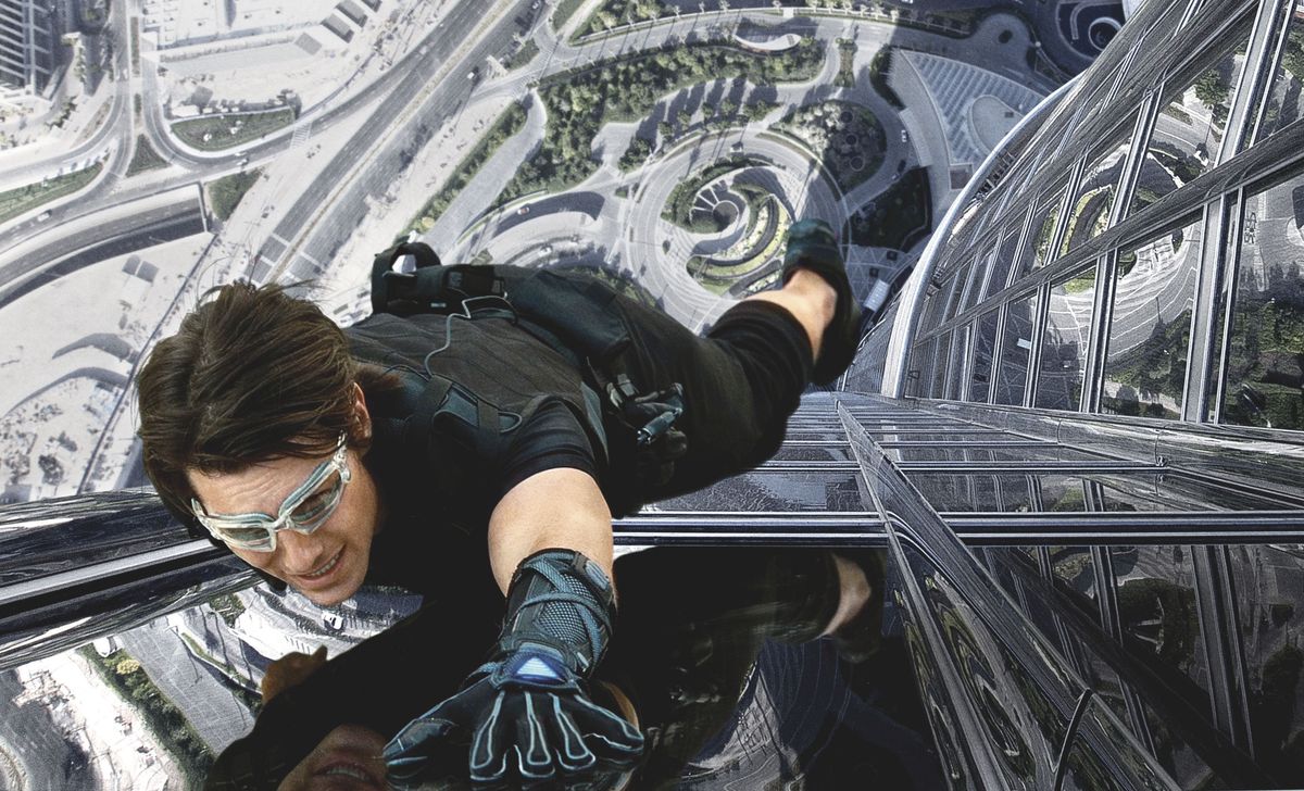 IMF super spy Ethan Hunt scales the side of a building in Dubai with magnetic gloves