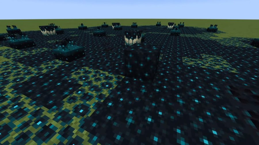 A large amount of Sculk. It's a black and teal coloured substance that acts a lot like redstone, but can be activated remotely with special Sculk Sensor blocks.