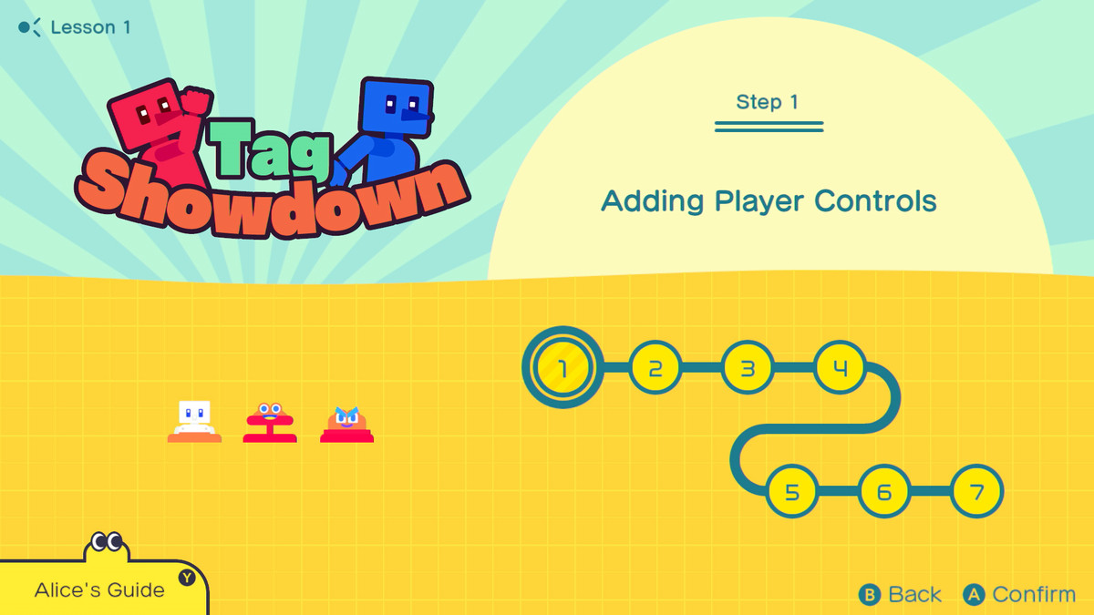 The Tag Showdown tutorial menu in Game Builder Garage