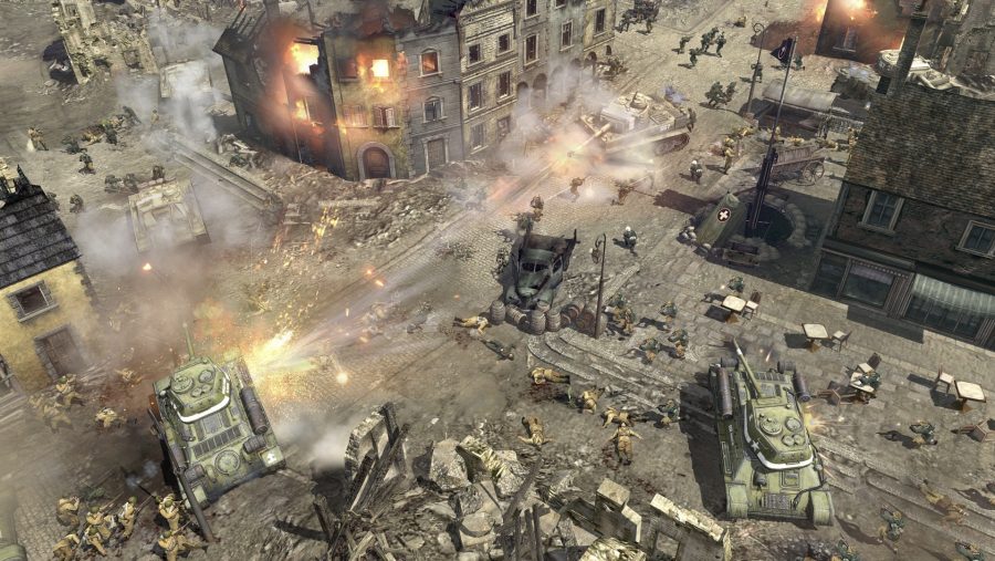 A city street is devastated by conflict in Company of Heroes 2, one of the best tank games