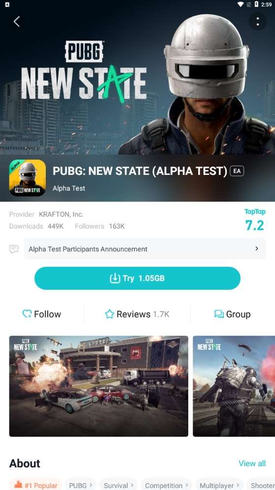Download PUBG new State Alpha Test from TapTap