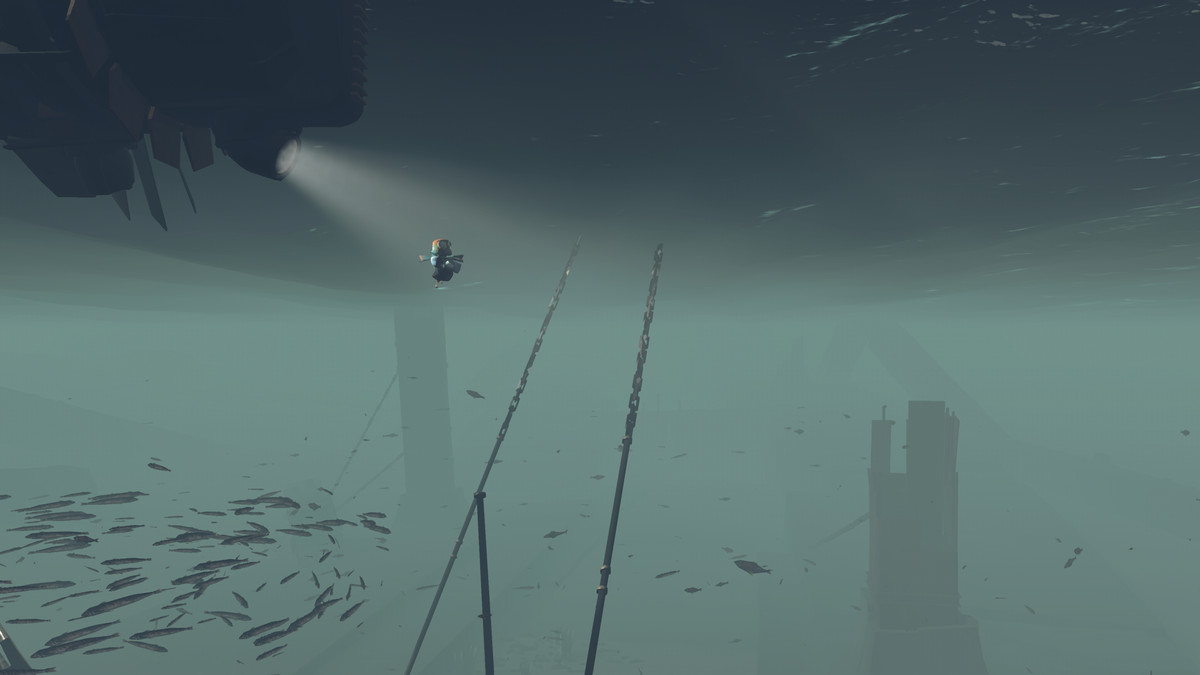 The main character floating beneath the waves.