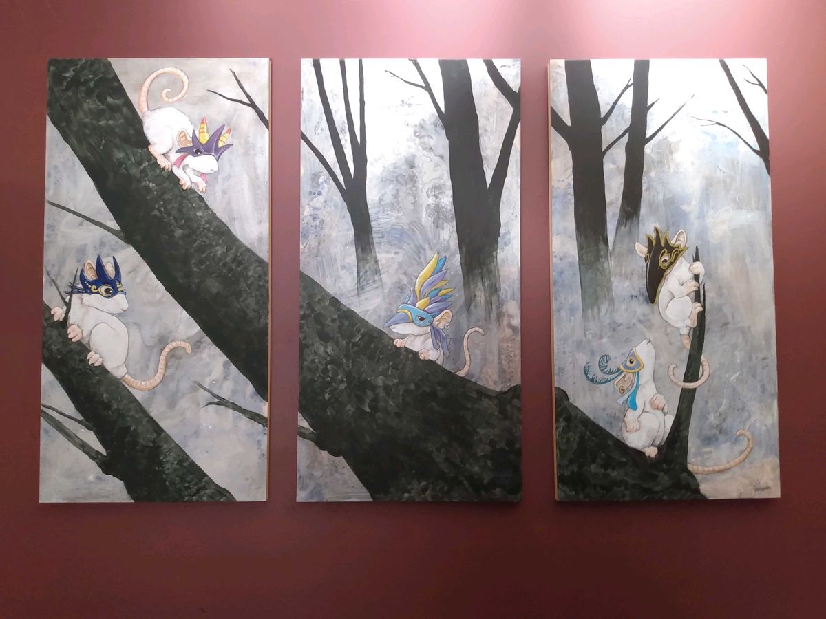 A triptych painted by author Ursula Vernon