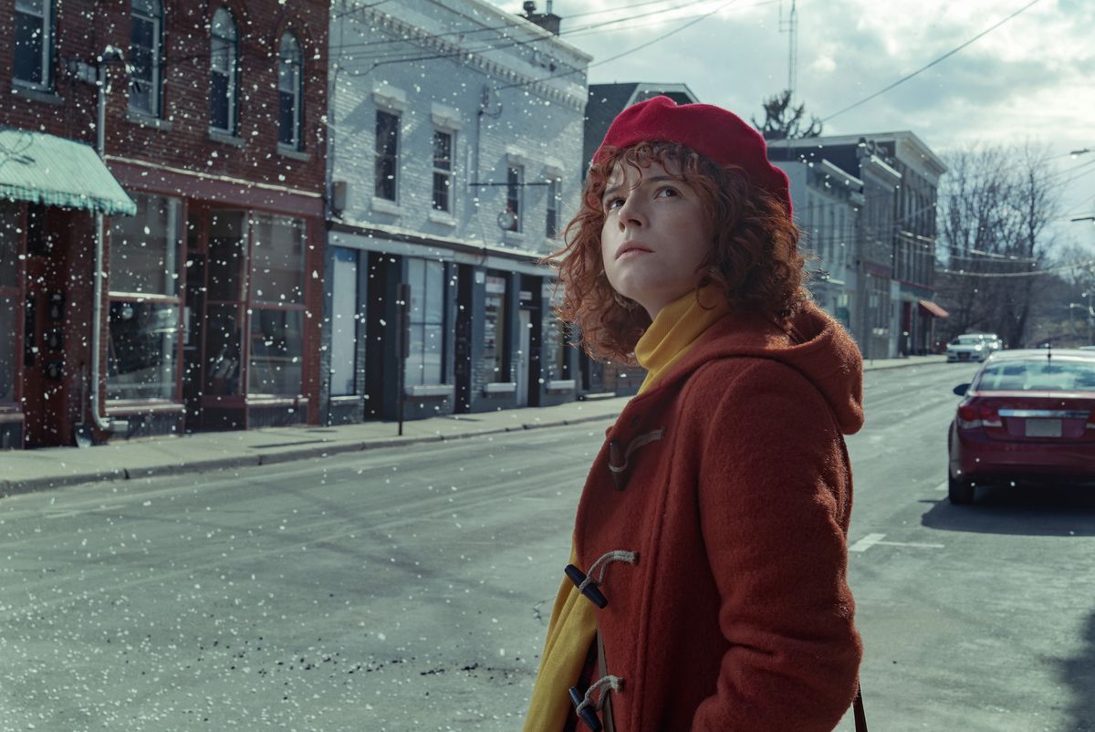 Jessie Buckley as the young woman in I’m Thinking of Ending Things