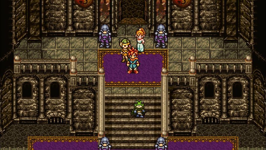 The heroes of Chrono Trigger, one of the best JRPGs, walking through a castle.