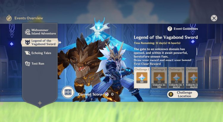 Genshin Impact Legend Of The Vagabond Sword Event Guide Rewards Flairs Modifiers Difficulty Primo Geovishap 1
