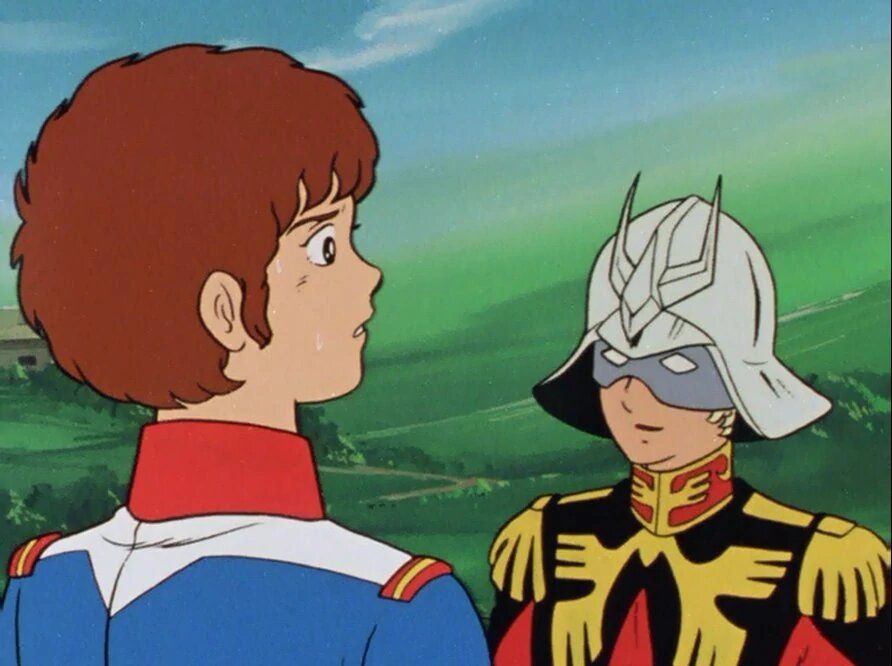 Amuro Ray and Char Aznable meeting face-to-face in Mobile Suit Gundam