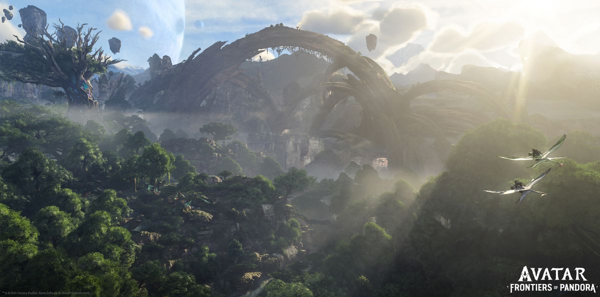A bright, sunny day for the Na’vi as their wild, floating landscape unfolds before a pair in flight.