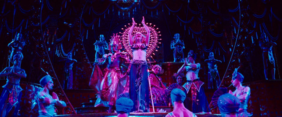 Nicole Kidman leads a stage ensemble in a Bollywood spectacular in Moulin Rouge