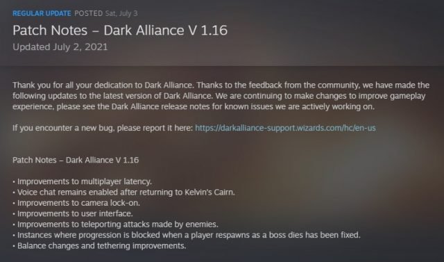 D&D Dark Alliance Patch Notes V1.16