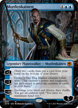 Mordenkainen, legendary Planeswalker full art card.