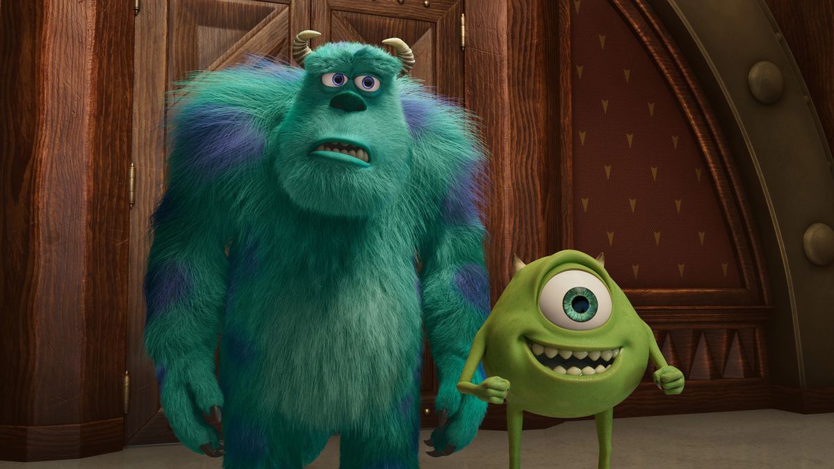 sulley looking uncomfortable and mike looking excited 