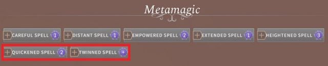 Solasta Sorcerer Metamagic Quickened Spell and Twinned Spell