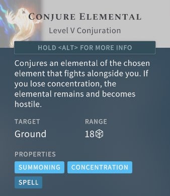 Solasta Conjure Elemental Spell