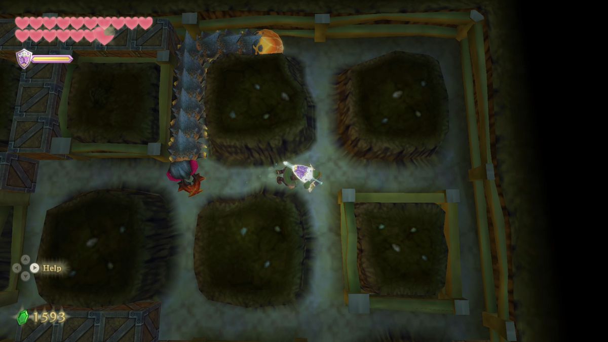 Link evades an enemy between rocks in Skyward Sword HD