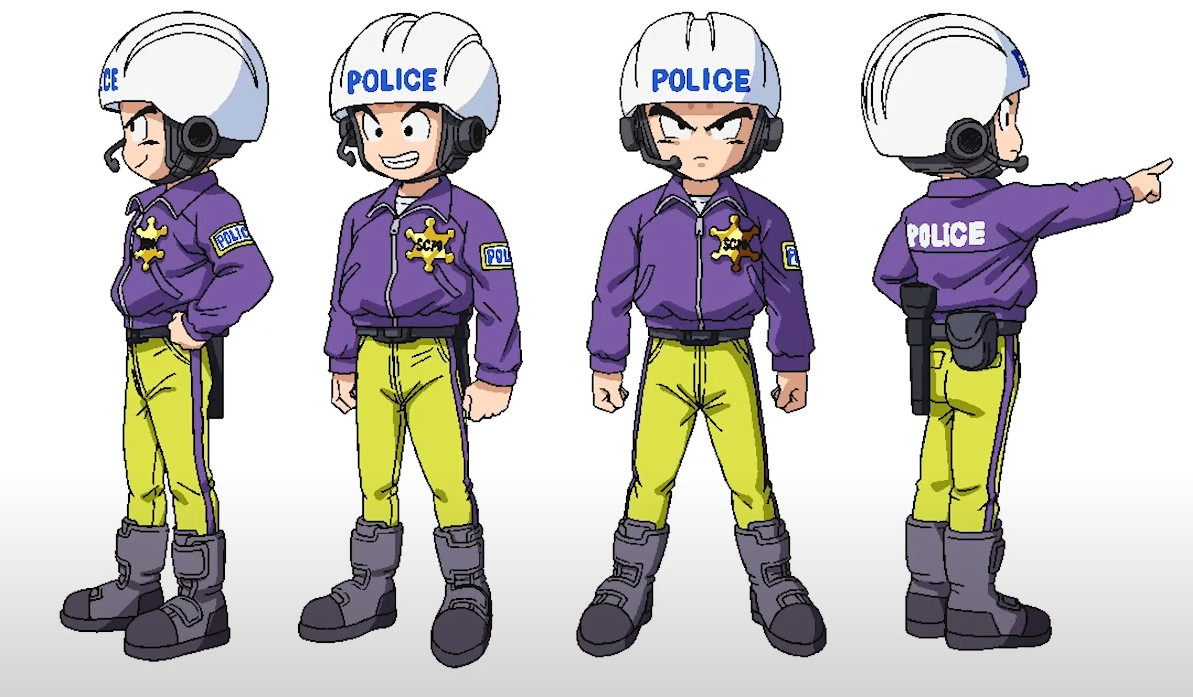 Krillin in his police uniform from Dragon Ball Super: Superhero