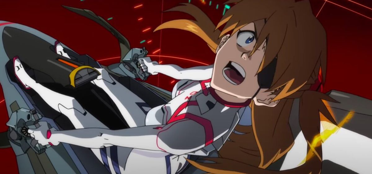 A distorted, eyepatch-wearing Rei screams in Evangelion 1.0+3.0: Thrice Upon a Time
