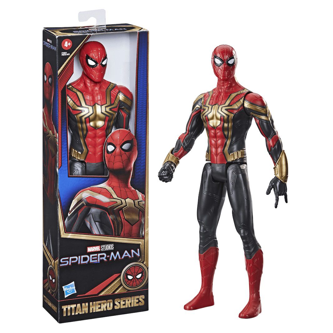 An action figure of Spider-Man from Spider-Man: No Way Home
