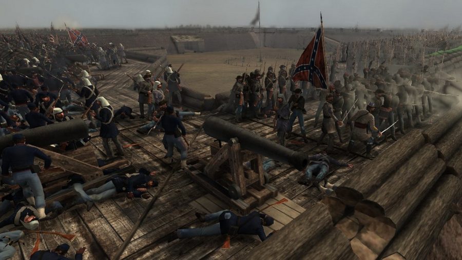 Confederate soldiers manning a fort in empire total war mod american civil war