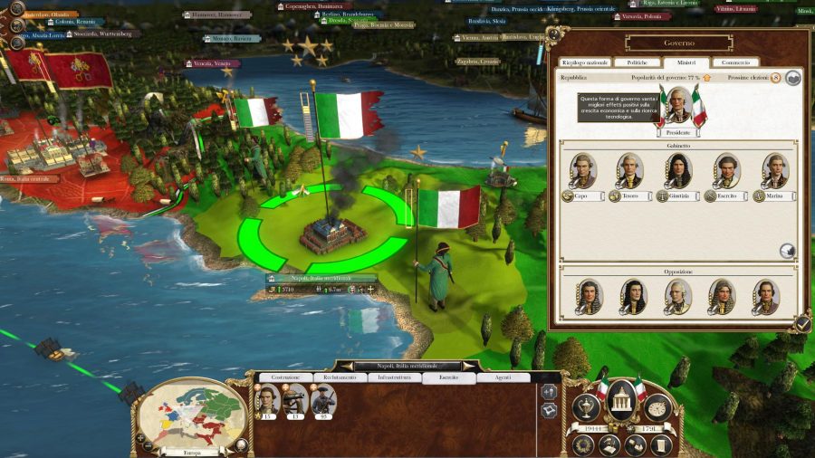 The campaign map in Empire Total War, looking at Italy