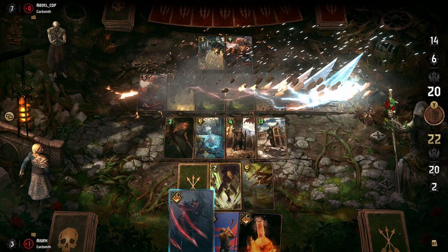 An ice storm batters the opponent in Gwent, one of the best card games