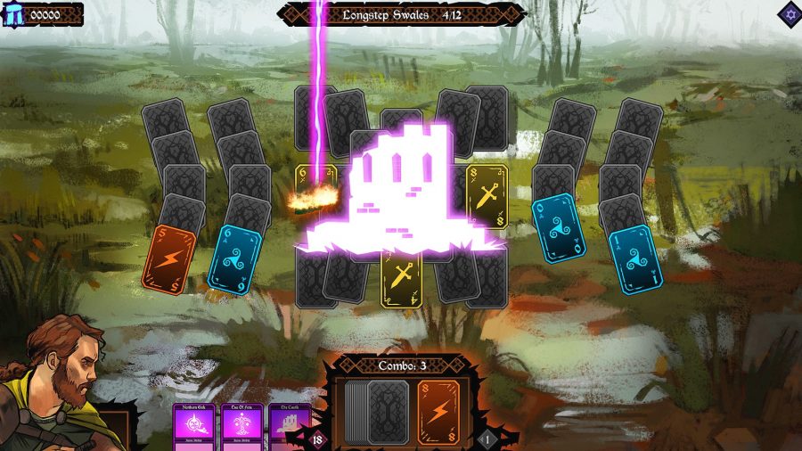 A purple castle appears on the screen as cards get destroyed in Ancient Enemy, one of the best card games like Hearthstone