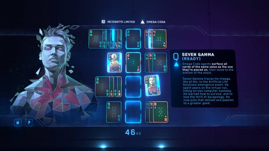 A game of The Solitaire Conspiracy, where playing the face cards activates the abilities of the faction's suit.