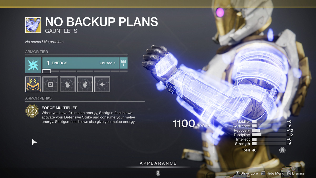 No Backup Plan Titan Exotic arms in Destiny 2