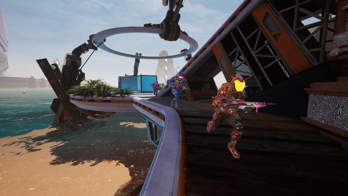 Three Splitgate players running in a line