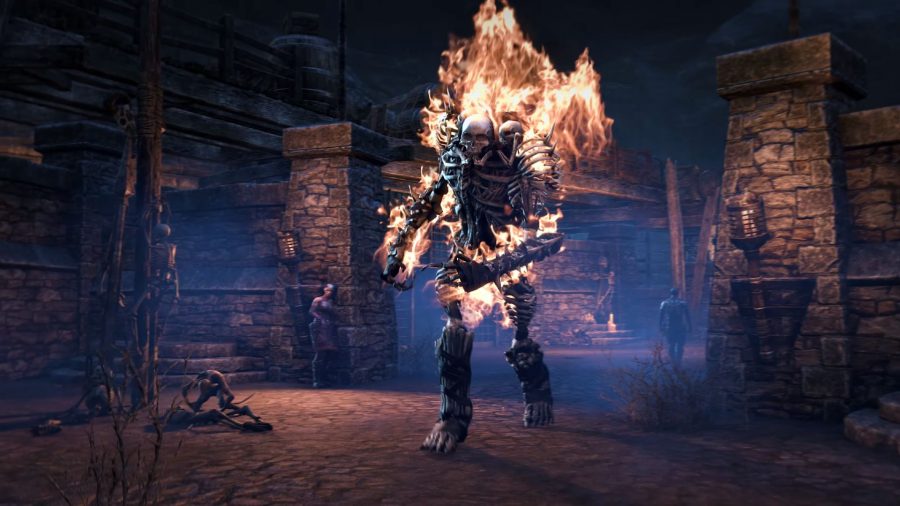A flaming skeleton monster in the ESO Gates of Oblivion DLC