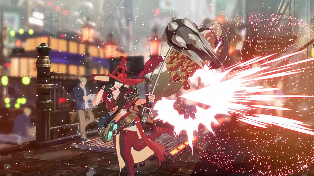 A character fires off an explosive attack in Guilty Gear Strive