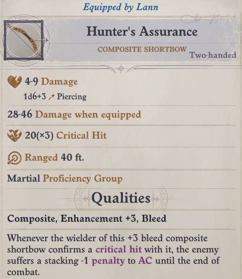 Hunter's Assurance Composite Shortbow Lann Companion Build Pathfinder WotR