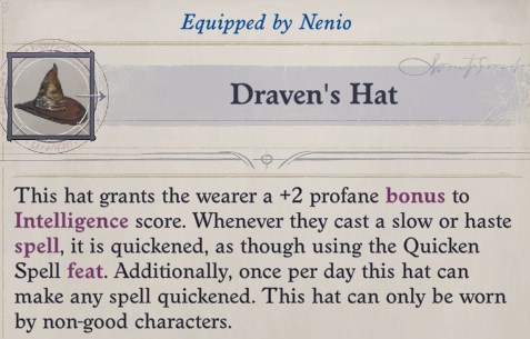 Draven's Hat Nenio Build Pathfinder Wrath of the Righteous Guide