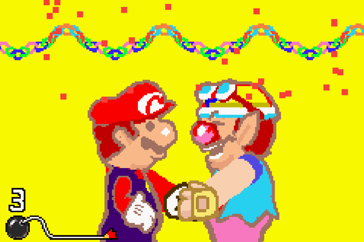 WarioWare Twisted - Wario shakes hands with Mario in a short minigame
