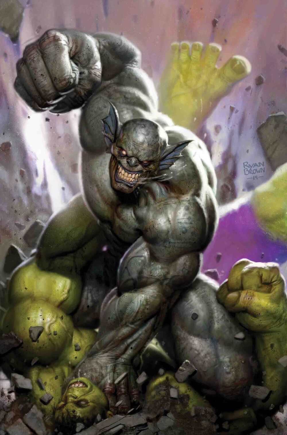 The Abomination, featuring his little spiky ear wings, as he appears on a variant cover of The Immortal Hulk #22 (2019).
