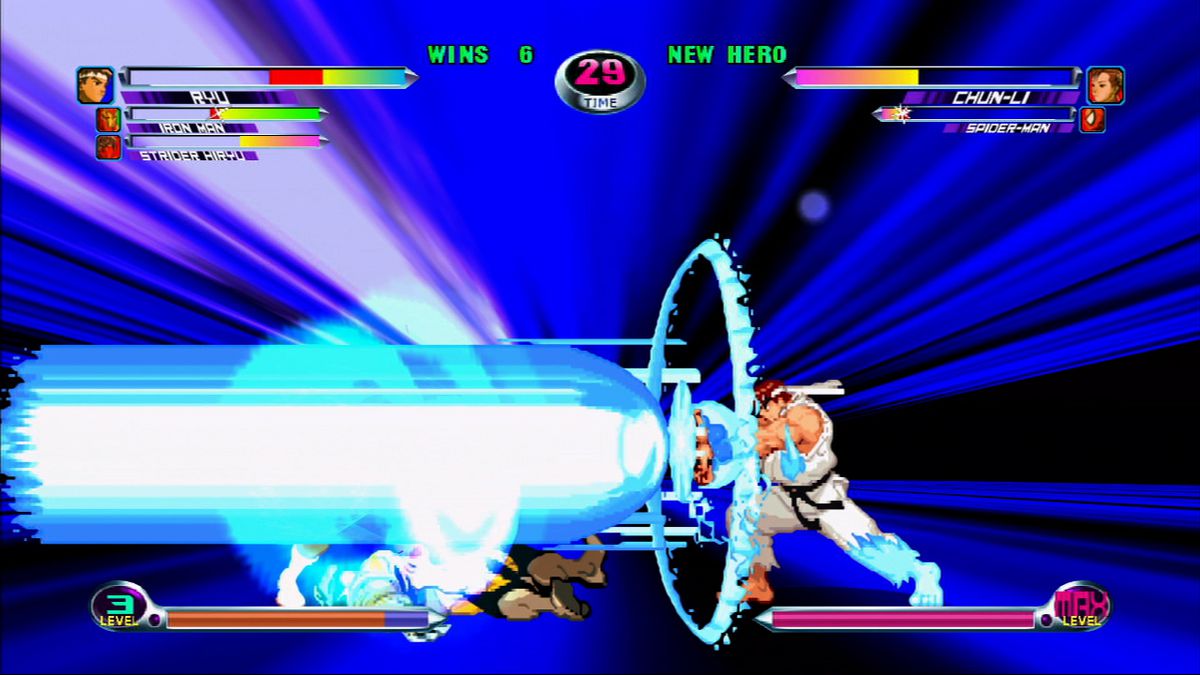 Ryu attacks in Marvel vs Capcom 2